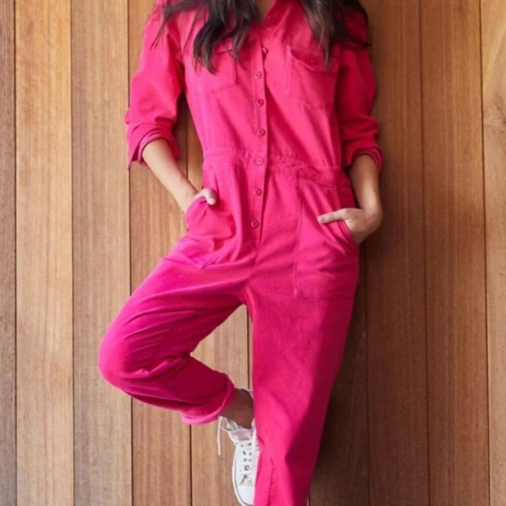 Outerknown Pink S.E.A. Short Sleeve Cotton Linen Jumpsuit